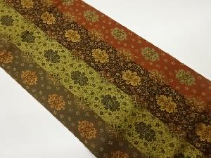 縞に花菱・花唐草模様織出し全通洒落袋帯